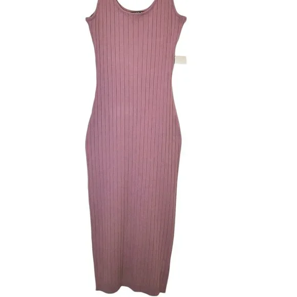 Women's NWT Spring Summer Pink Mauve Ribbed Tank Sweater Dress Sz Medium - Picture 2 of 7